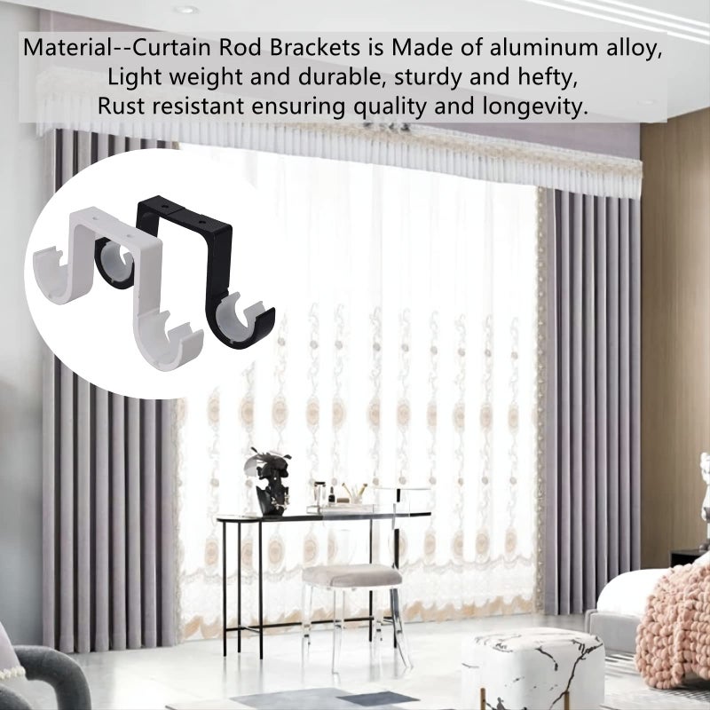 Tiweio Double Curtain Rod Brackets 2Pcs for Tiweio, Aluminum Alloy Ceiling Mounted Curtain Rod Bracket, Ceiling Curtain Rod, Curtain Brackets for Curtain Rod(Black) - Image 3